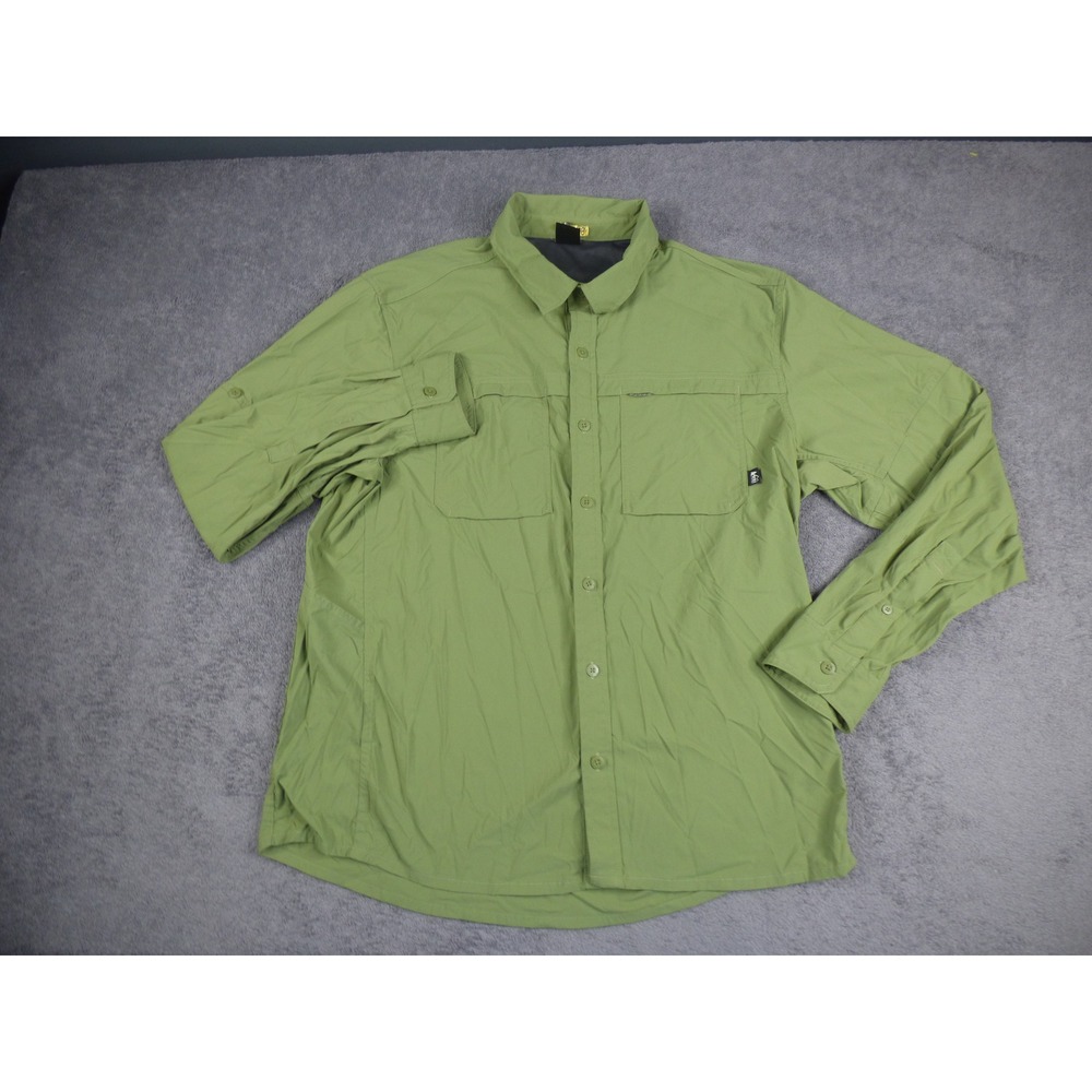 REI Co-op Sahara Mens Green Long Sleeve Hiking Button Down Shirt Large Stretch